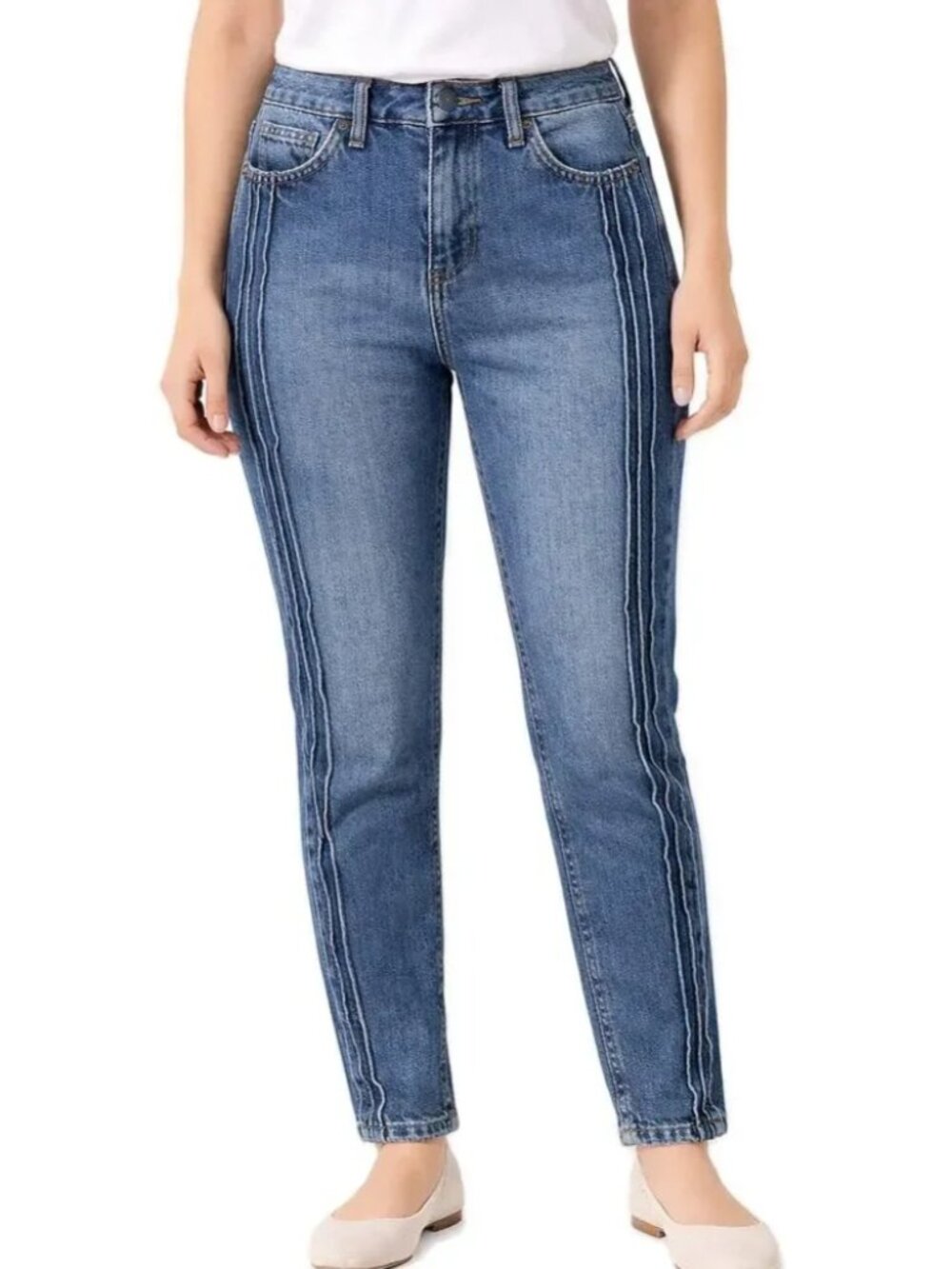 BDG Mom Jeans High Waist Straight Leg Blue Denim Pintuck Size 25